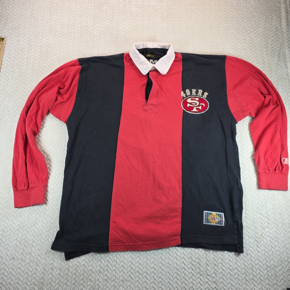Vintage Mirage NFL San Francisco 49ers Rugby Shirt XL Red Black Striped Polo
